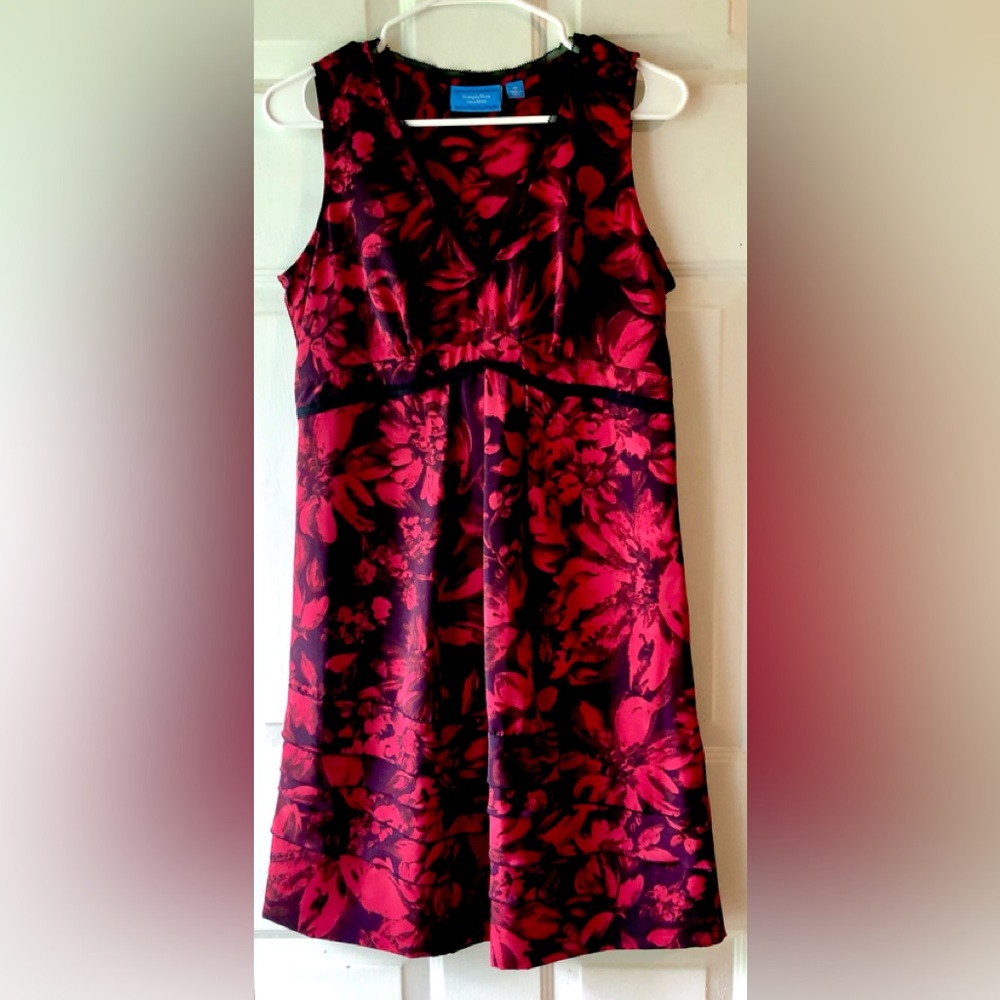 Simply Vera Vera Wang Wang Red Black Bold Floral Sleeveless High Waist Dress 10